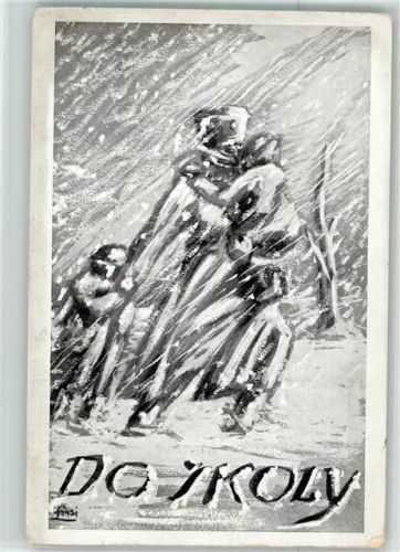 Winter zur Schule sign. M.V. Loula
