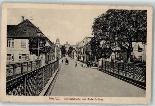 Rastatt 1917 Schlossstrasse Ankerbrücke Gasthaus zum Anker Feldpost WK II. Erstz-Batt. Feld-Art. Regiment 30