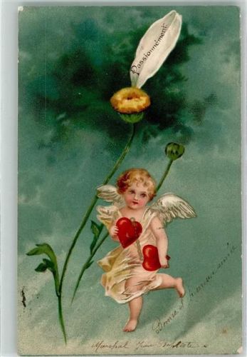 1904 Serie Margeriten Engel mit Herzen Blüten zupfen AK