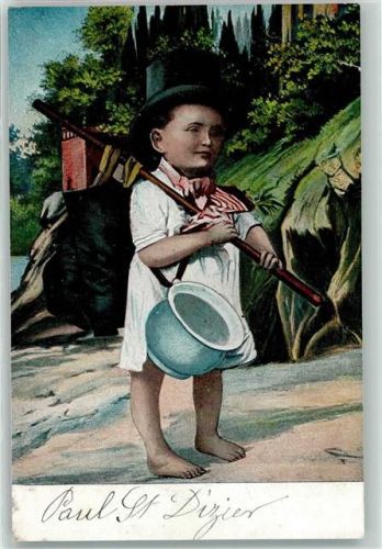 1906 Humor Baby mit Zylinder und Rucksack AK
