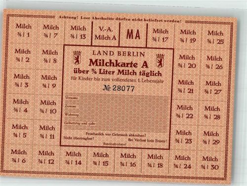 Lebensmittelkarte Milchkarte