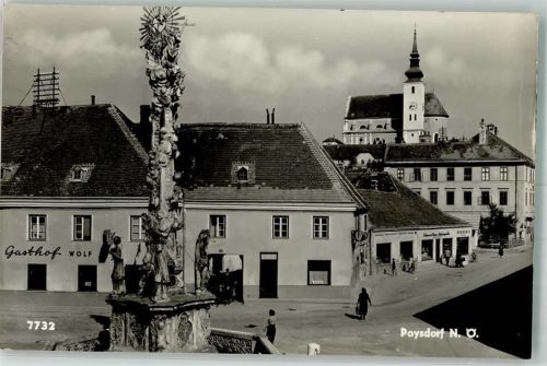 Poysdorf Gasthaus Wolf Denkmal Säule Kirche