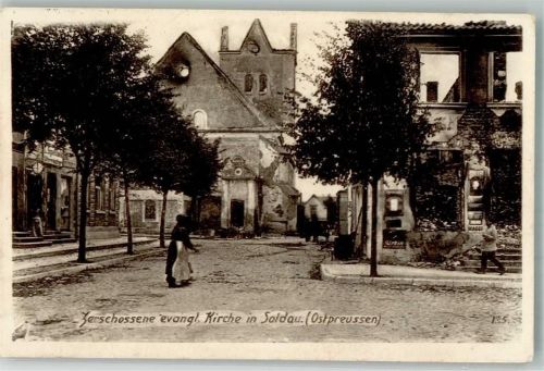 Soldau 1916 Ev. Kirche Feldpost WK I Wohlfahrts-Postkarte Ostpreußenhilfe