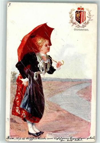 Nr 547-15 Tracht Oberösterreich Regen Regenschirm