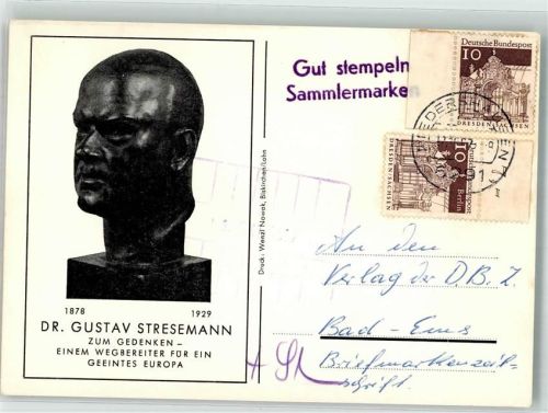 Gut stempel Sammlermarke , Gustav Stresemann zum Gedenken Politik