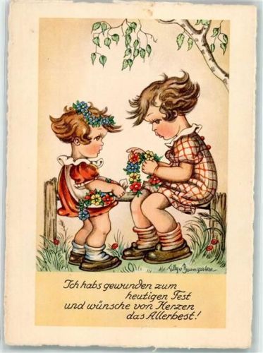 1938 sign. Tilly von Baumgarten Gedicht Kinder Blumenkranz Verlag Lengauer Nr. 1076