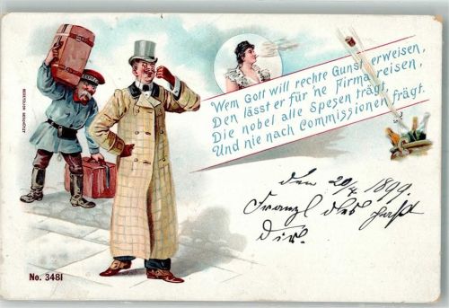 München 1899 Private Stadtpost Courier Humor Vertreter Rauchende Frau Dienstmann