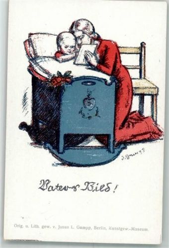 Spende Kindervolksküchen sign. Gampp J.J. Mutter und Kind Buch lesen Vater Bild
