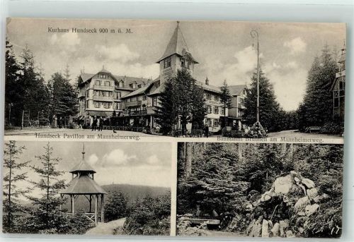 Hundseck 1910 Kurhaus Hundseck und Hundseck Pavillon sowie Baumanns Brunnen am Mannheimerweg