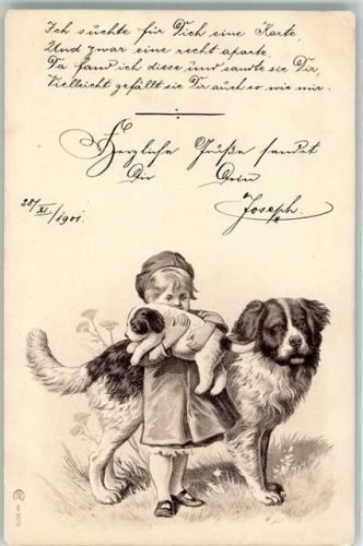 Landseer Welpe Kind Lithographie Großer Hund 1901 Prägedruck