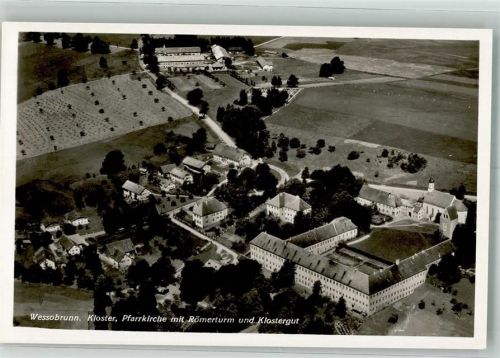 Wessobrunn 1940 Fliegeraufnahme Strähle Kloster Pfarrkirche Römerturm Klostergut