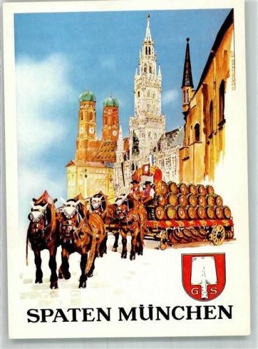 München 1967 Spaten Bierwagen Pferdegespann sign. Taeschner