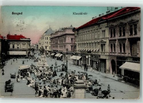 Szeged 1917 Klauzal-ter Marktszene Litfaßsäule