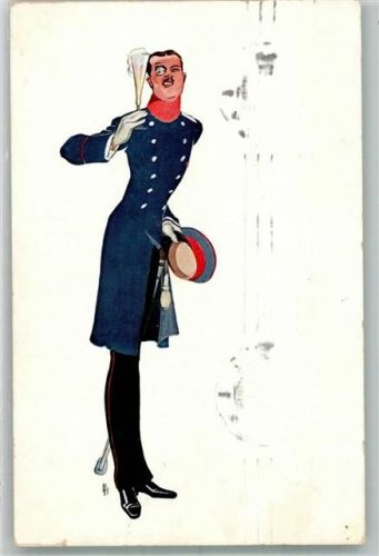 1912 Ein angetrunkener preußischer Offizier mit Sektglas Maschinenstempel