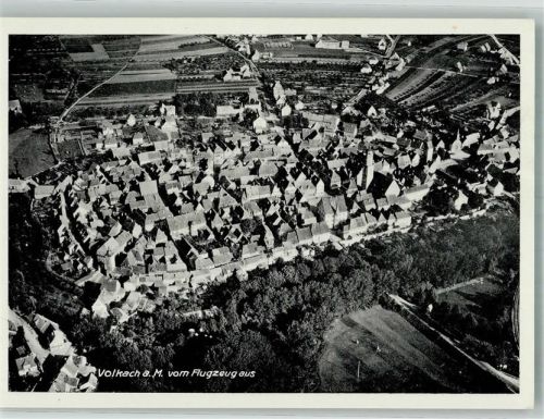 Volkach 1942 Fliegeraufnahme der Altstadt mit Pfarrkirche St. Bartholomäus