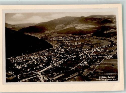 Schopfheim Fliegeraufnahme des Ortes Original aufmontierte Verlagsmusterkarte