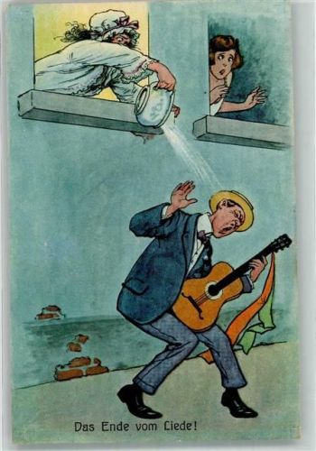 Humor , das ende vom Liede Mann mit einer Gitarre unter dem Fenster der Frauen