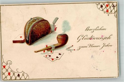 1903 Prägedruck Tabaktasche Kartenspiel Neujahr