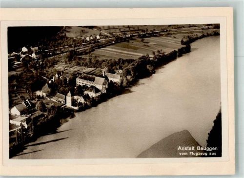Beuggen Fliegeraufnahme vom Schloss am Rhein Original aufmontierte Verlagsmusterkarte