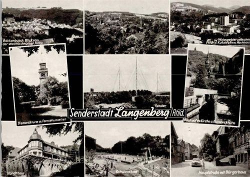 Langenberg Böckenbusch Bismarckturm Fernsehumsetzer Hordthaus Schwimmbad Wohngebiet zwischen Feld- u. Kuhstraße m. Hochhaus Evangel. Kirche Hauptstraße Bürgerhaus