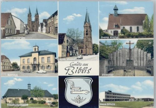 Biblis Wormser Straße Rathaus Friedhofsanlage Kath. Kirche Evangel. Kirche Ehrenmal neue Schule