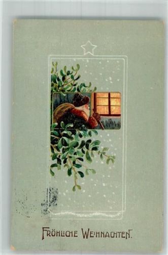 1912 Passepartout Mistelzweige beleuchtetes Fenster