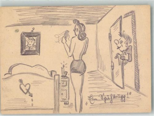 handgemalt Humor Erotik 1935-1940