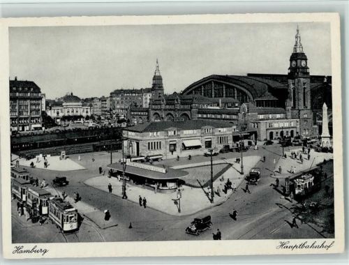 Hamburg Hauptbahnhof, Straßenbahnen ca 1954 AK