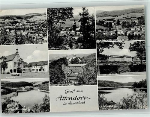 Attendorn Ortsansicht Rathaus Stausee Ahausee Burg Schnellenborn Ursulinen-Kloster Barbara-Hospital Listertalsperre Mehrfachaufnahme