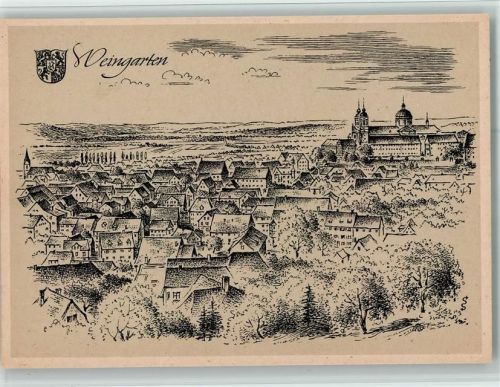 Weingarten Ortsansicht sign. Ludwig Schäfer-Grohe Württembergische Städtebilder Nr. 99