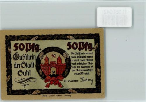 Suhl Notgeldschein 50 Pfennig Wappen Ortsansicht