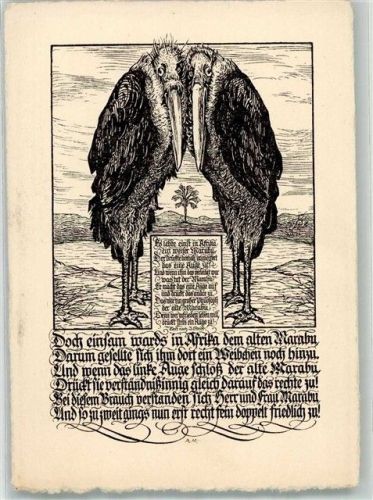 Spruch vom alten Marabu Verlag Robert Moritz Graphische Werkstatt Karlsruhe Kunstgeschichte Karlsruhe Lithographie