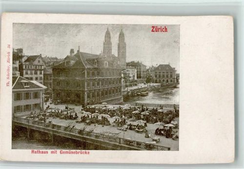 Zürich Rathaus mit Gemüsebrücke Marktszene