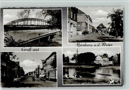 Nienburg Brücke Fachwerkhaus Ruderboot Kühe Ortsansichten 4-Bildaufnahme