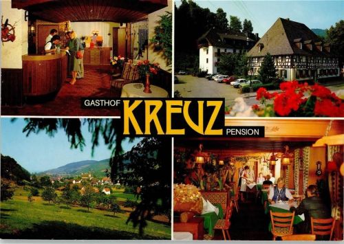 79286 W7804 Glottertal - Gasthof Pension Kreuz Innenaufnahmen Empfang Gastraum Ortsansicht 4-Bildaufnahme