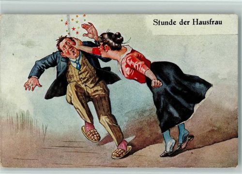Stunde der Hausfrau - Mann mit Pantoffeln bekommt eine Ohrfeige 1933 AK