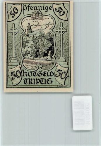 Triptis Notgeldschein Tripstrill Eichenbaum Mann und Frau mit Weingläser 50 Pfennig