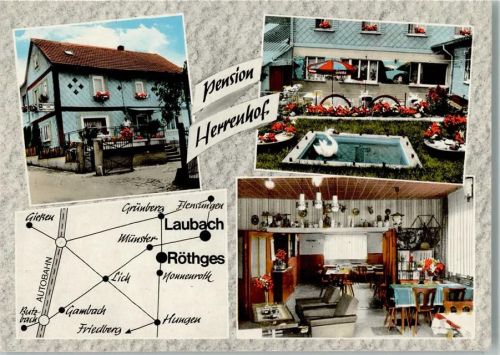 Röthges Pension Herrenhof Innenaufnahme Gastraum Brunnen Wegskizze 3-Bildaufnahme