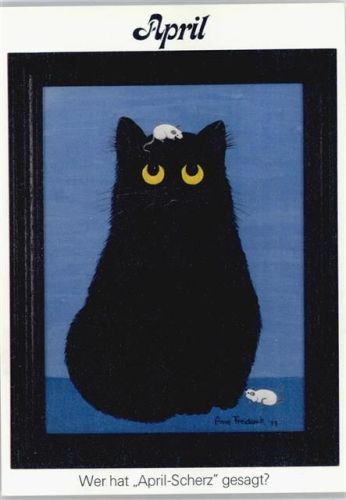 April - Künstler Anne Freidank - Katze 1979 AK