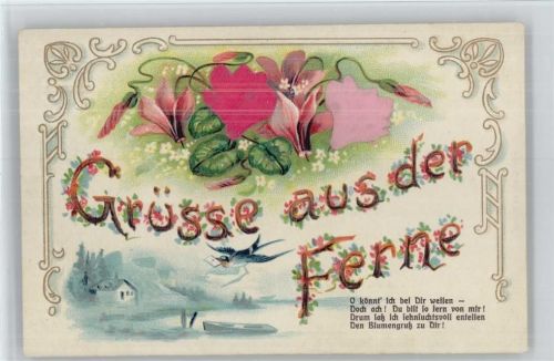 1909 Gruss aus der Ferne Seidenapplikation