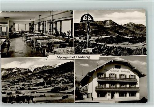Traunstein Alpengasthof Hochberg Innenaufnahme Gastraum Ortsansichten 4-Bildaufnahme