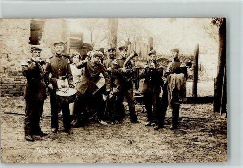 1916 WK I Die lustigen Spielleute aus der Kompanie - Musikinstrumente AK