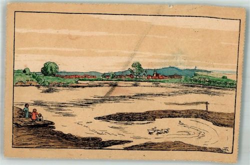 Landschaft u. Kinder am Wasser Thoma, H. Gebrauchsspuren