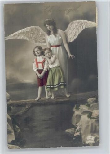 1913 Amag Serie 60703-2 - Kinder gehen üben einen Baumstamm, der Schutzengel wacht