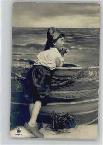 Foto 1908 AK Kind als Fischer mit Pfeife - Serie 859-60