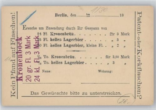 Schöneberg Schlossbrauerei Schöneberg Berlin Bestellkarte