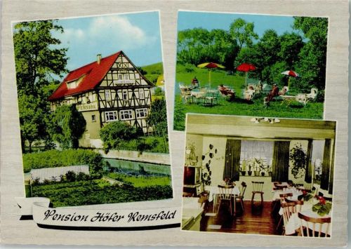 Remsfeld Pension Höfer Fachwerkhaus Garten Innenaufnahme Gastraum 3-Bildaufnahme