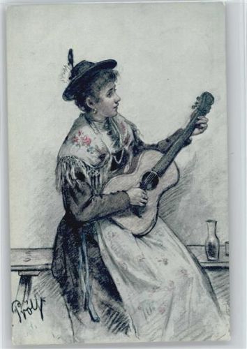 1907 sign Prölls - Frau mit Gitarre