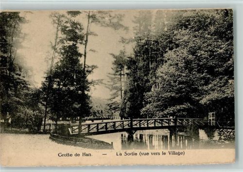 1910 Tropfsteinhöhle, Grotte de Han - Brücke im Park, La Sortie (vue vers le Village)