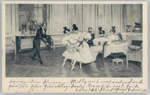 1909 Tanzlehrer mit den Frauen in der Biedermeierzeit